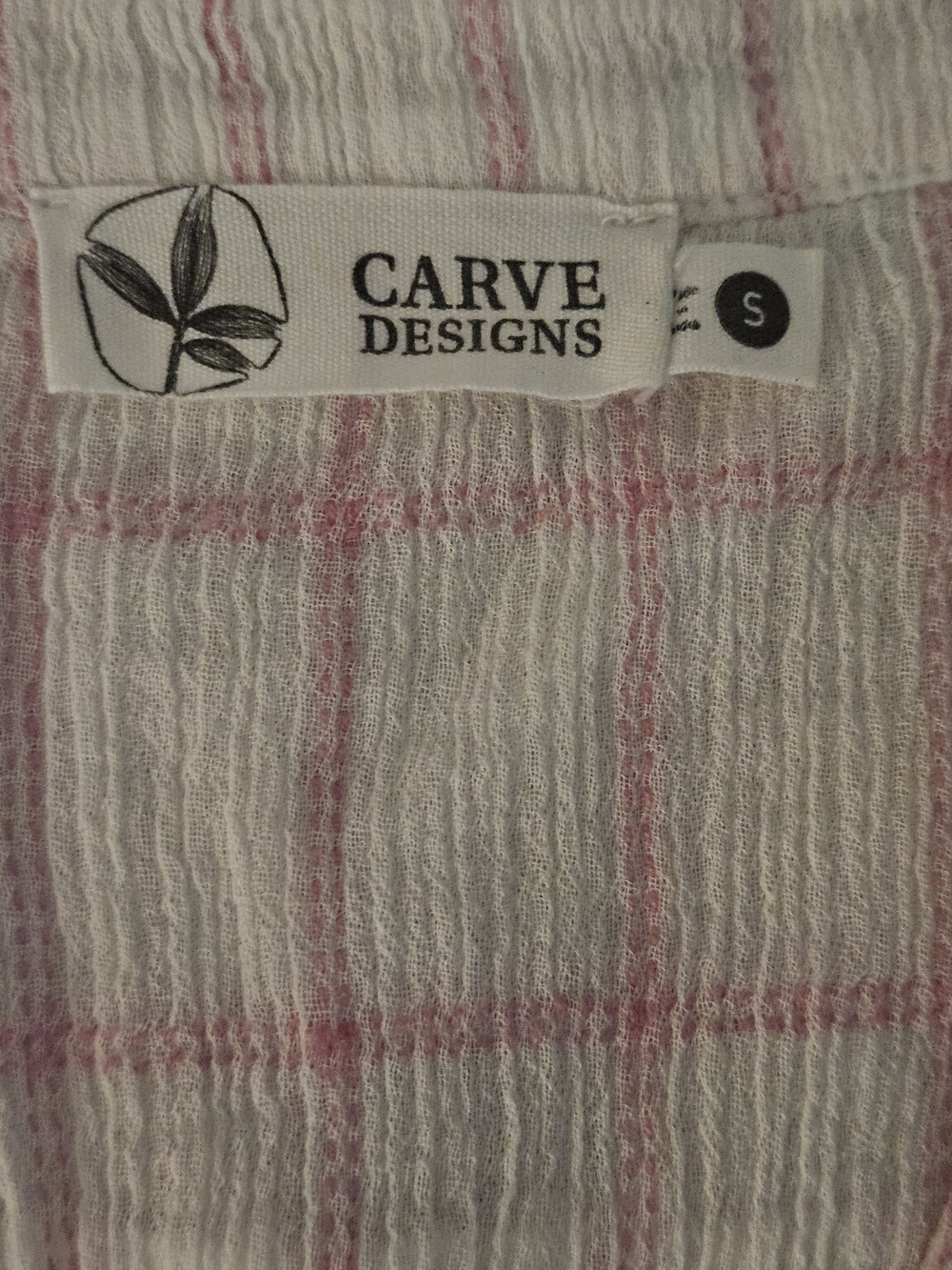 Carve Designs Gauze Plaid Top Small Pink White Lightweight Beachy Blouse - Picture 8 of 8